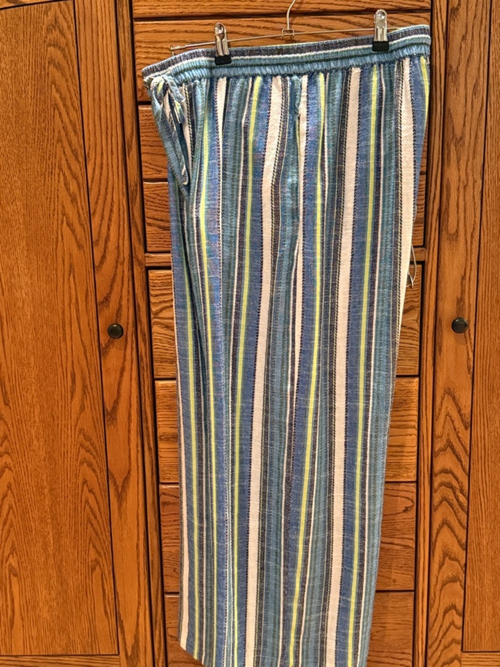 Striped Blue & White Linen & Rayon Trousers